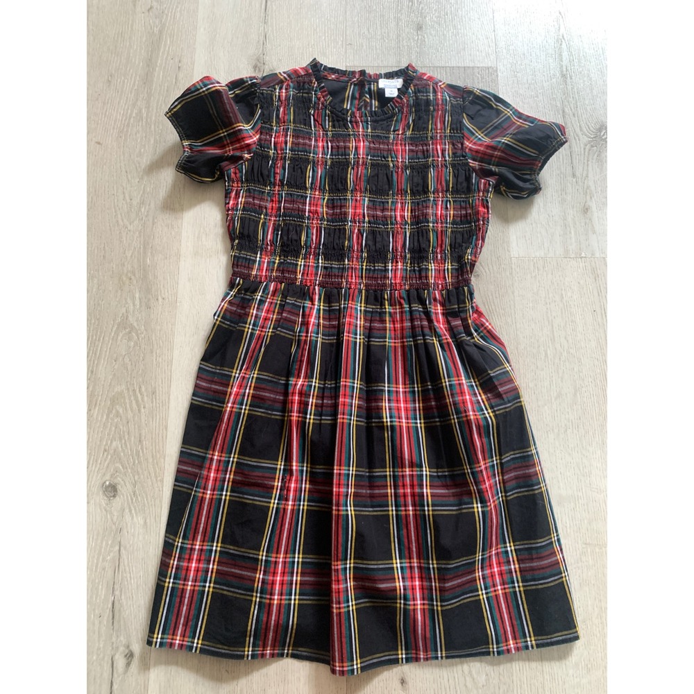 Crewcuts Girls‎ Black Tartan Plaid Smocked Dress Regenerative Cotton Size 12